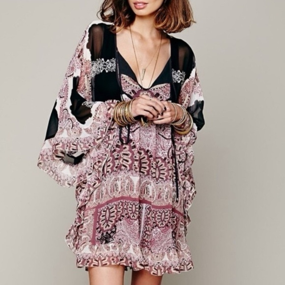 Free People Black and Pink Paisley Dress